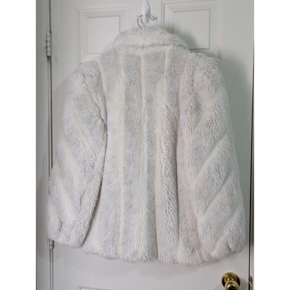 VTG Jordache Faux Fur Jacket Womens Large Cream Gray Pockets Lined Made in USA - Picture 9 of 13